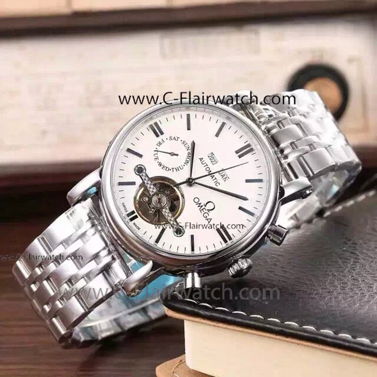 Copy Omega Speedmaster Watch SS White Dial Tourbillon